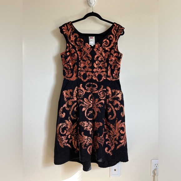 Yoana Baraschi Mirissa Black/Copper Orange Dress Fit/flare style w/Pockets… - Picture 1 of 16